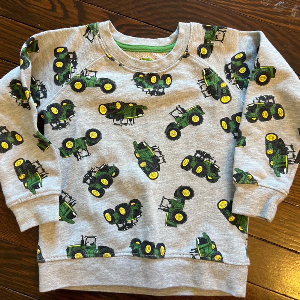John Deere Toddler Boys French Terry Pullover with Printed Tractor Design